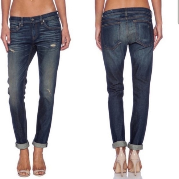 rag & bone Denim - Rag & Bone The Dre Distressed Dark Wash Mid Rise Skinny Jeans Size 26